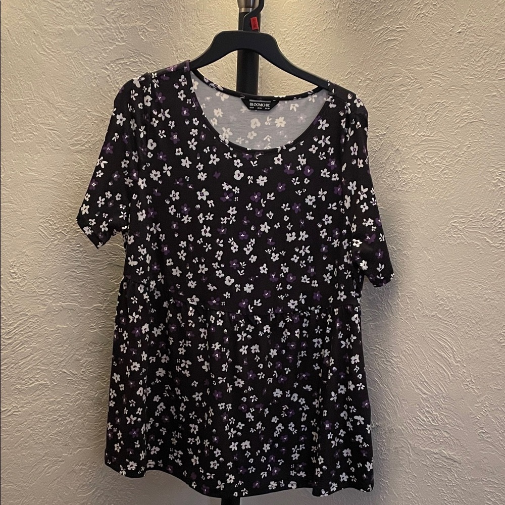 BloomChic Black Tunic with Purple and White Floral Print